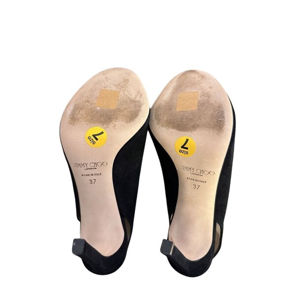 Jimmy Choo Black Suede Peep-Toe Slingback Heels - Picture 8 of 12